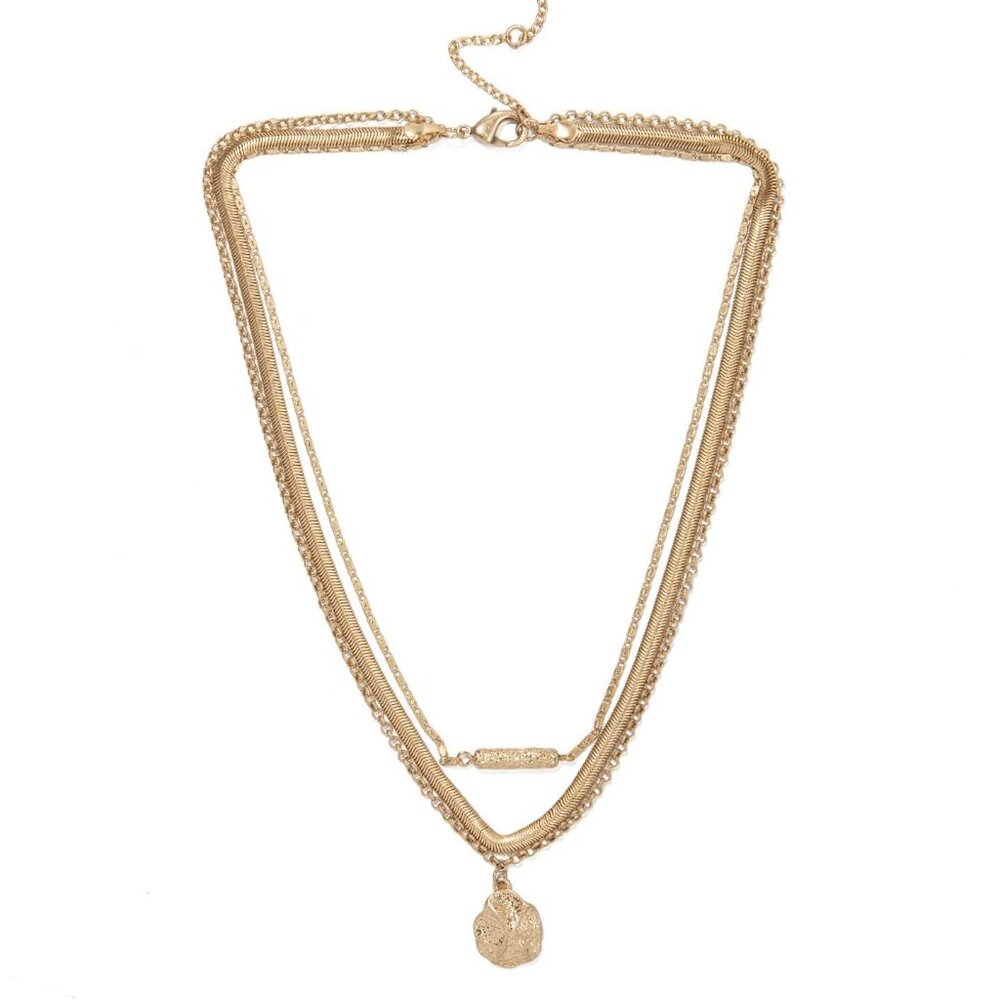 Women Gold Tone Thick Braided Layered Necklace